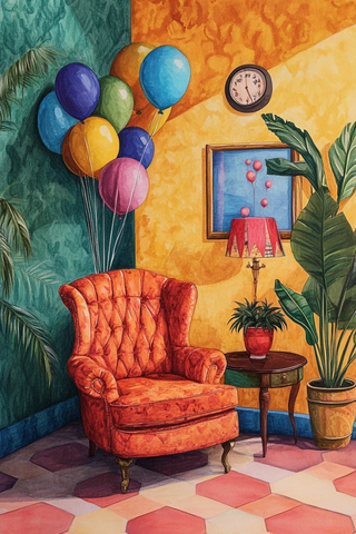 室内设计师生日家具气球插画