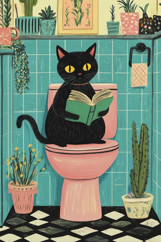 黑猫黄眼坐马桶读绿书