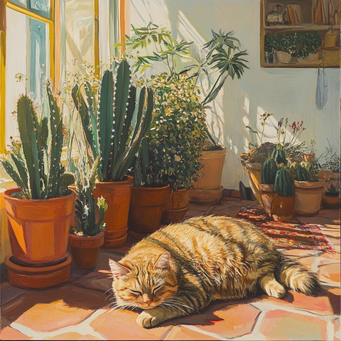 仙人掌与小植物地板视角