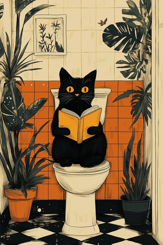 黑猫读黄书坐白马桶