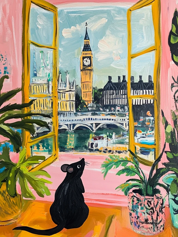 黑鼠与热带植物窗景