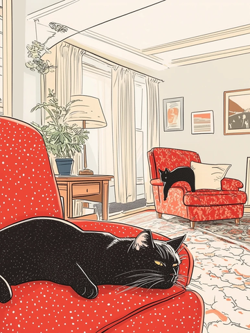 黑猫相伴的温馨房间