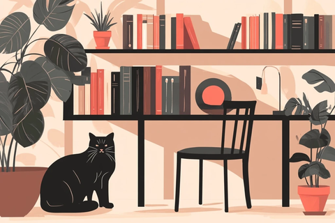 书架上的书与猫咪