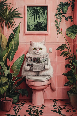 波斯猫卫生间读报纸