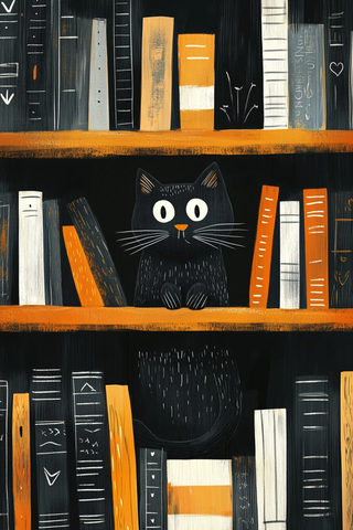 书架上的书籍与猫咪