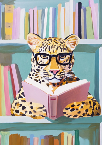 豹子戴眼镜读书角落书架