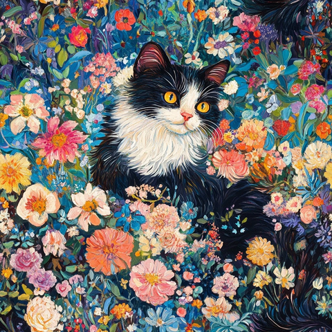 优雅猫咪与缤纷花丛