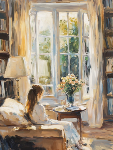 女孩望窗外客厅沙发猫