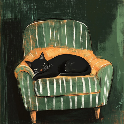 黑猫绿椅暖色墙舒适场景