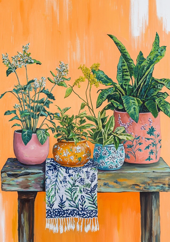 植物陶器漂流木桌布景