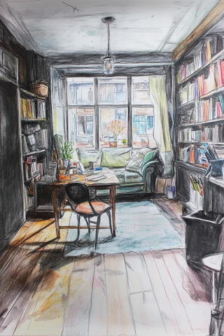 水彩铅笔室内透视图