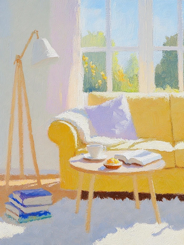 黄色沙发与木地板午后时光