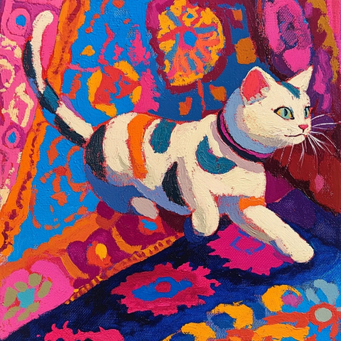 猫跳下波斯地毯