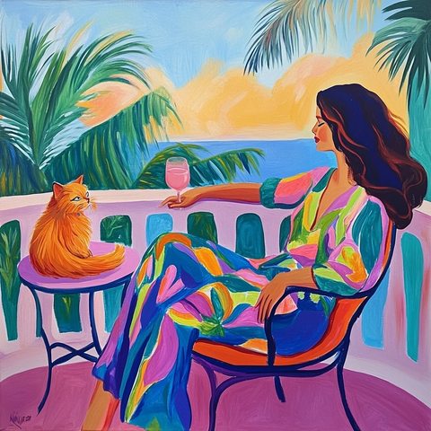 女子阳台休闲与橙猫相伴