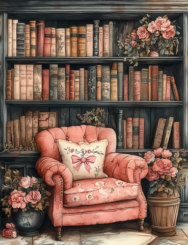 复古书籍与粉色蝴蝶结插画