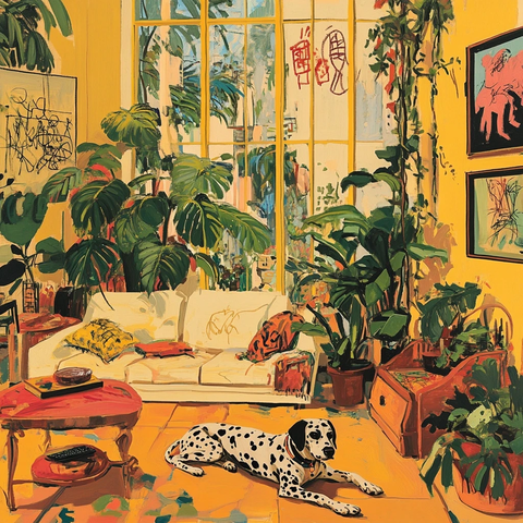 孟菲斯风格客厅与斑点狗