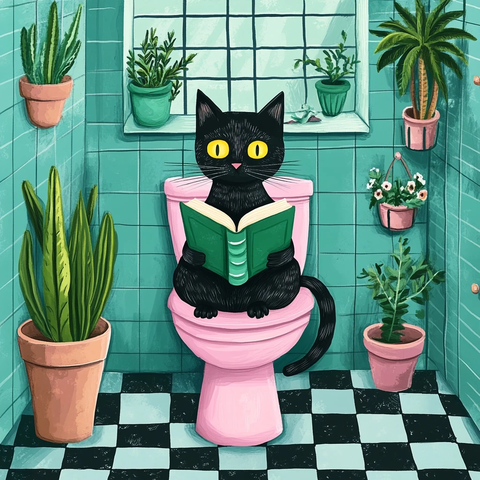 黑猫读绿书坐粉马桶
