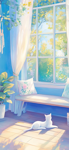 暹罗猫玩线团窗边阅读角