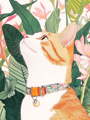 猫与热带植物金属项圈