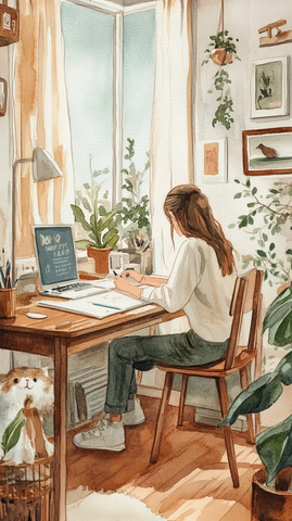 学生桌前写作业手机放旁边