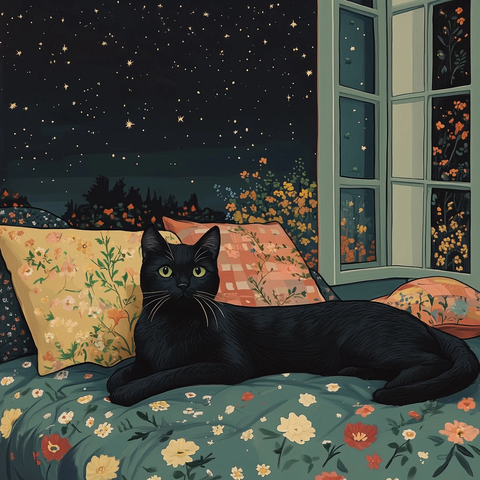 黑猫被子与夜空