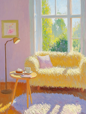 黄色沙发木地板咖啡书本