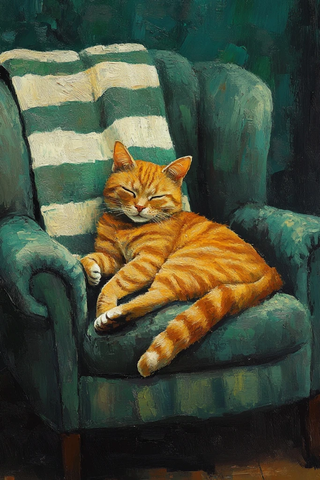 猫卧椅毯上惬意休闲