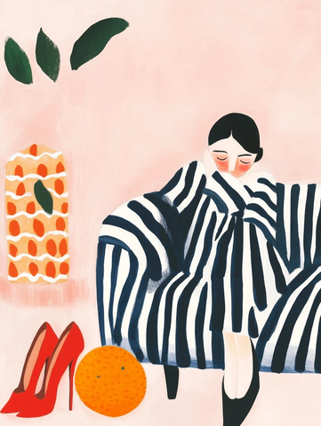 女人坐沙发红鞋橙子