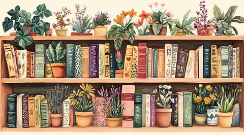 书架植物装饰插画