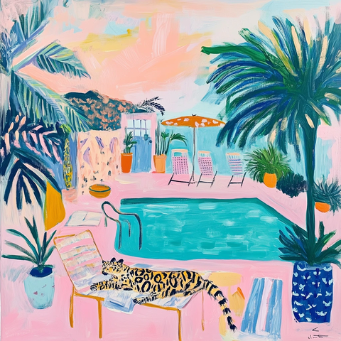 池畔复古马蒂斯风格绘画