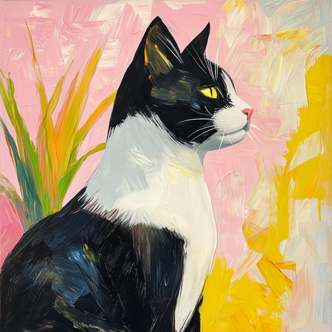 黑白猫抽象油画