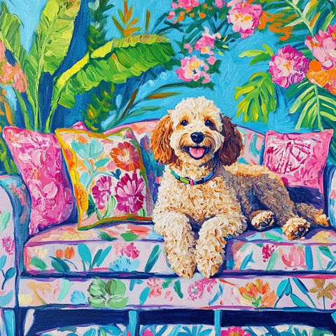 拉布拉多贵宾犬可卡犬坐沙发