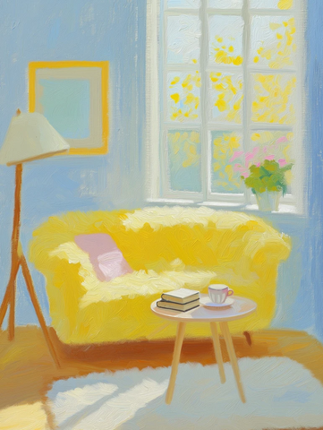 黄色沙发与木质地板温暖氛围