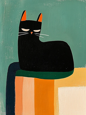 黑猫坐绿色沙发