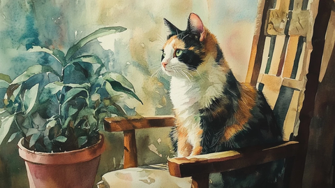 室内猫椅盆栽场景