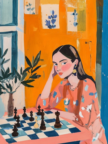 优雅女子下棋艺术画