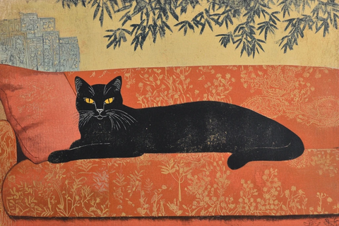 黑猫木版画沙发拼贴