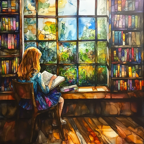 女孩读书房间书籍窗户