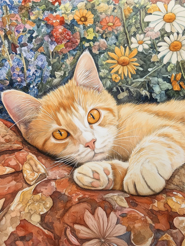 黄色小猫在花房玩乐