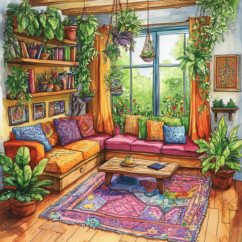 植物架沙发咖啡桌挂窗