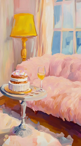 粉色沙发与蛋糕的午后时光