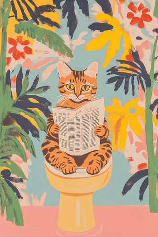 孟加拉猫坐马桶读报纸