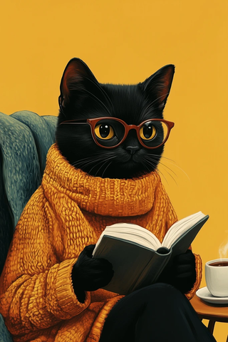 黑猫读书咖啡桌边