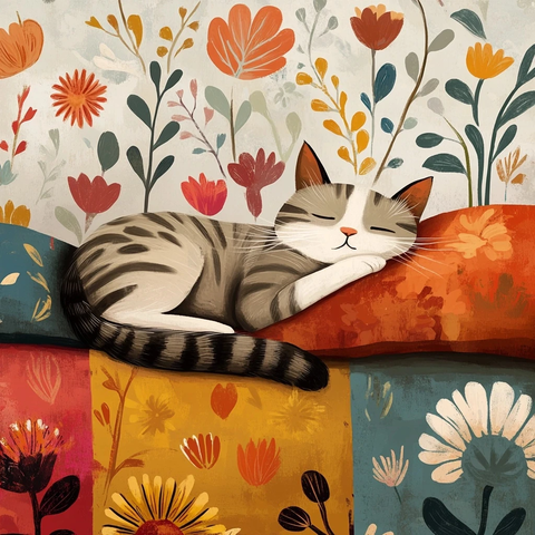 猫咪彩绘枕头与壁纸