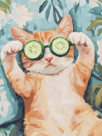 小猫黄瓜护肤躺沙发