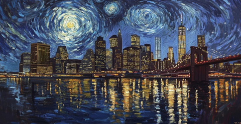 星夜笔触城市剪影