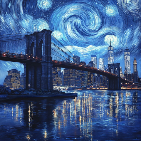 星空桥影水镜辉映