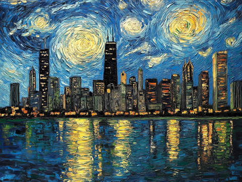 油彩绘制城市天际线