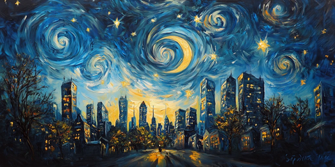 夜空城市星星月亮街道