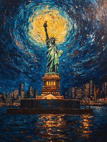 星空与自由女神像融合